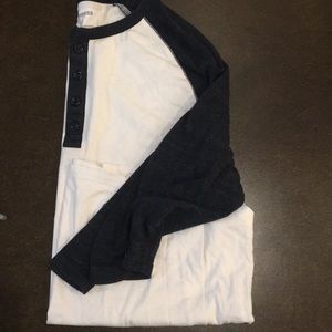 Mens Express 3/4 Sleeve White & Navy Blue TShirt